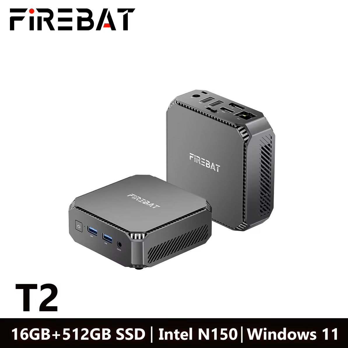 FIREBAT T2 Mini PC Gamer Intel N150 CPU Windows 11 Mini PC Gaming DDR4 16GB RAM 512GB SSD WIFI5 BT4.2 Komputer stacjonarny minipc