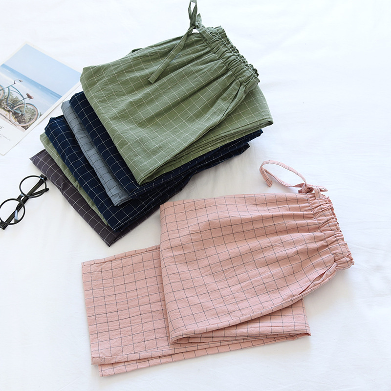 Pantalones de pijama para mujer, pantalones de casa de algodón, pantalones a cuadros de otoño e invierno, lazo de cintura elástica, pantalones para dormir para niña, moda suave