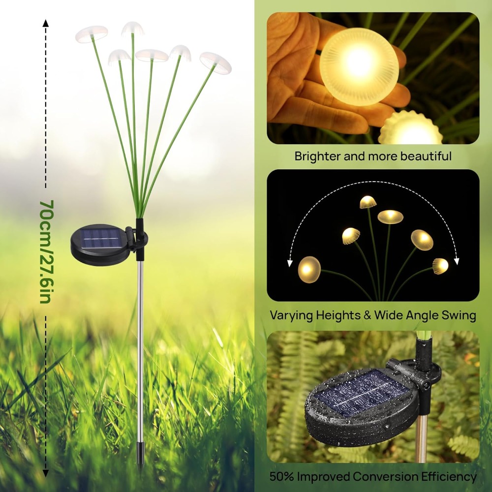Solar Garden Lights Dual Mode LED Solar Mushroom Lights Waterproof Decor Yard Patio Pathway Jellyfish for Garden Ambiance