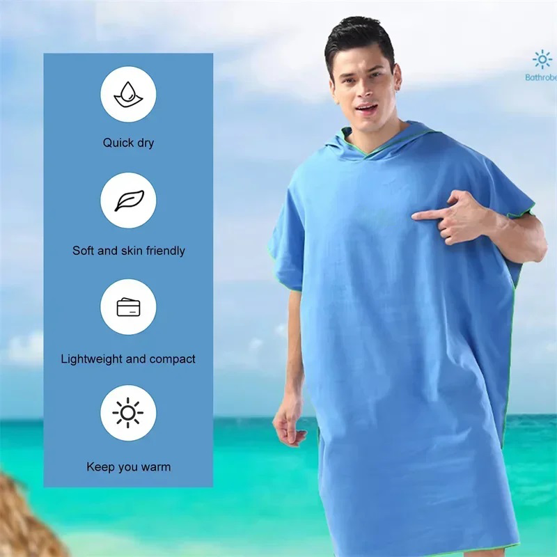 Toalla con capucha de microfibra para hombres y mujeres, para nadar, viajar en la playa, bata cambiante de secado rápido, capa, Toalla de baño, albornoz, Poncho de Surf, juego de Sauna
