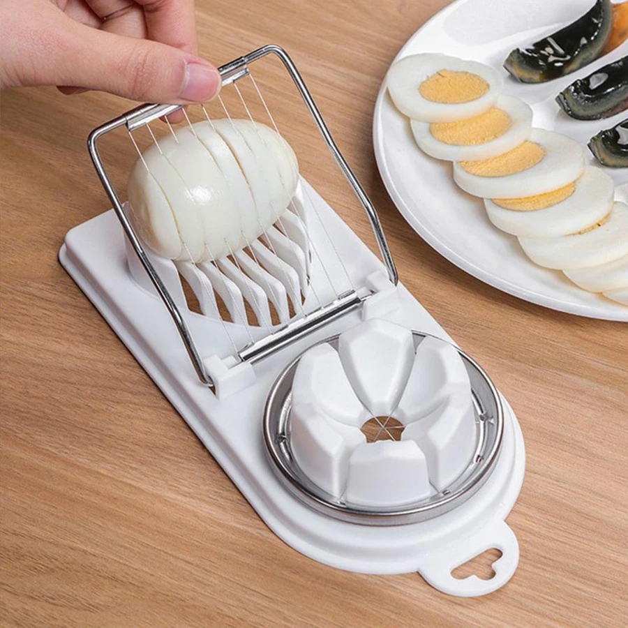 2-in-1-Multifunktions-Ei-Slicer, konserviertes Ei, Obstschneider, modernes Küchen-Gadget-Werkzeug, langlebiges Metall, Kunststoff, einfache Scheibe