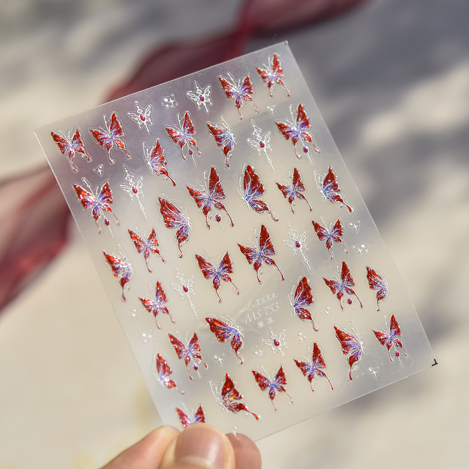 Red Butterfly 5D Nail Sticker Nail Art Decoration Spring Flowers Nail Art Decal Relief Sticker Press on Nails