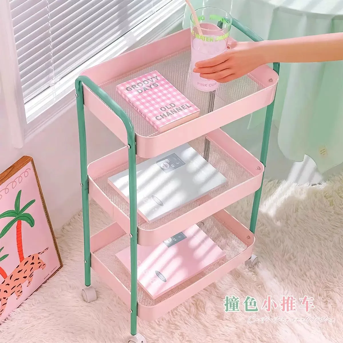 HOt Contrast Color Trolley Storage Shelf Multi-layer Trolley Organizer Mobile Cosmetics Snack Storage Rack Bathroom Shelf
