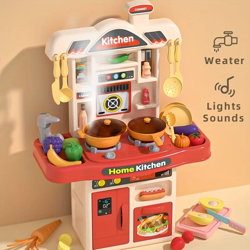 Children Realistic Simulation Kitchen Play Cooking Toys Set Simulation Table Utensils Light Sound Gift for Girls Boys Age Over 3