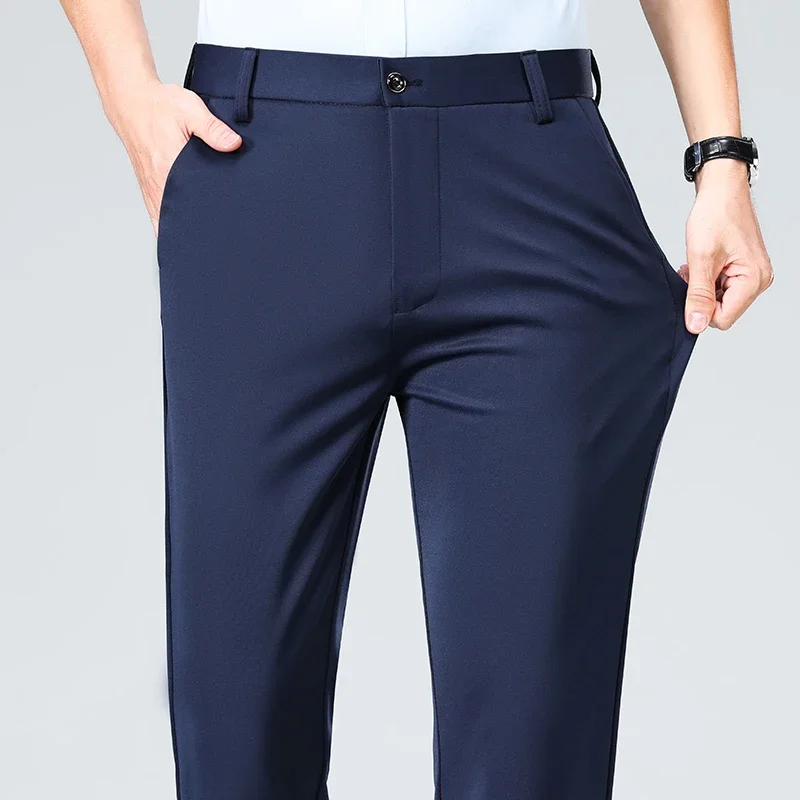 Pantalones de traje para hombre 2024, pantalones de vestir ajustados elásticos, pantalones de negocios sólidos informales sueltos de pierna recta, ropa para hombre de gran tamaño 29-42
