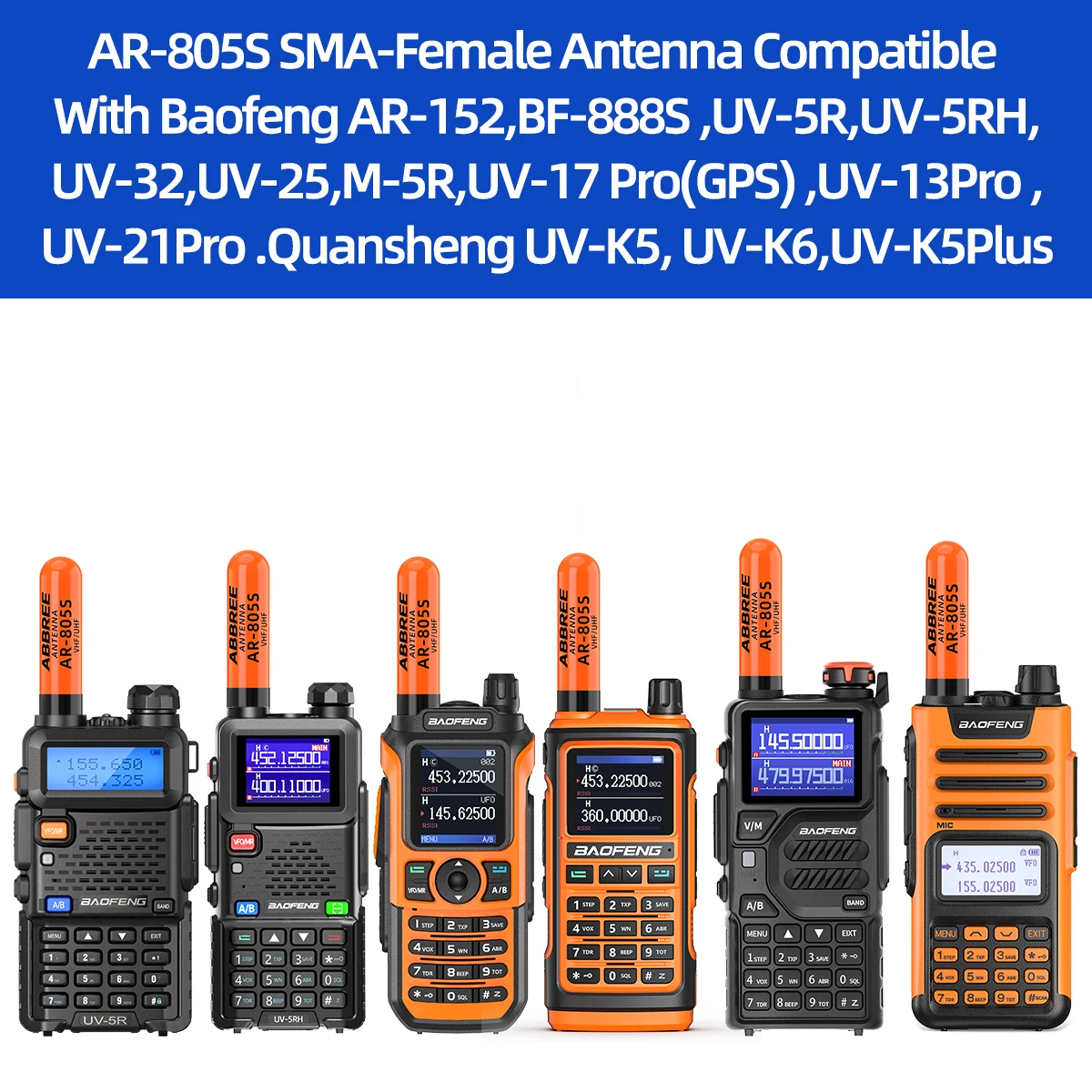 1/2 pçs nova abbree AR-805S walkie talkie antena sma-fêmea uhf vhf para UV-5R UV-32 UV-21 pro v2 quansheng UV-K5 8 tk11 rádio amador