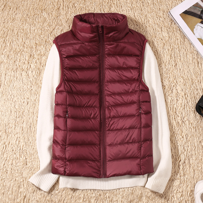 Chaleco de plumón con cuello levantado para mujer, chaqueta acolchada informal sin mangas, chaleco plegable ultraligero para mujer