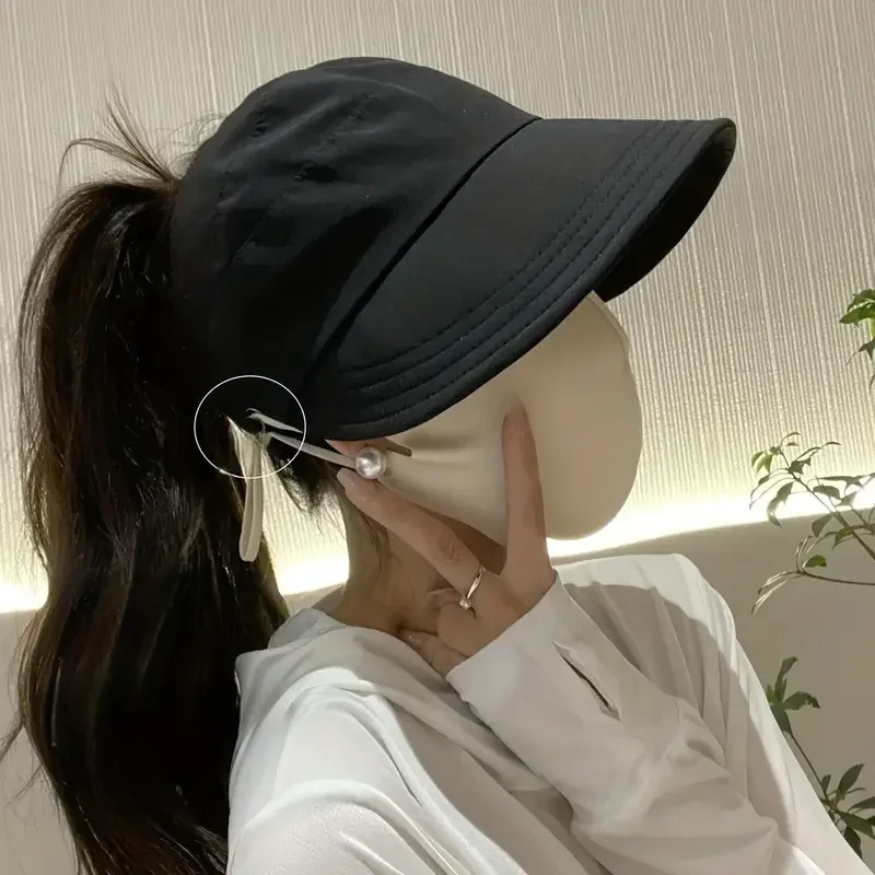 Sombrero para el sol plegable para mujer con ala ancha y parte superior transpirable: perfecto para colas de caballo