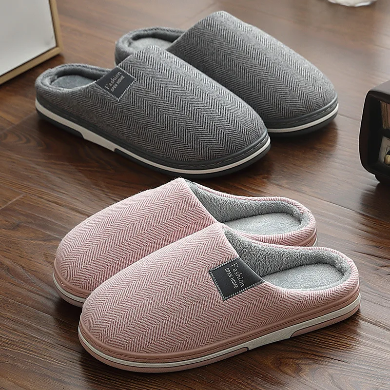 Zapatillas de casa cálidas de talla grande 48 49, zapatos informales de invierno para mujer, chanclas suaves, zapatillas de suelo para parejas, zapatos planos antideslizantes para interior y dormitorio