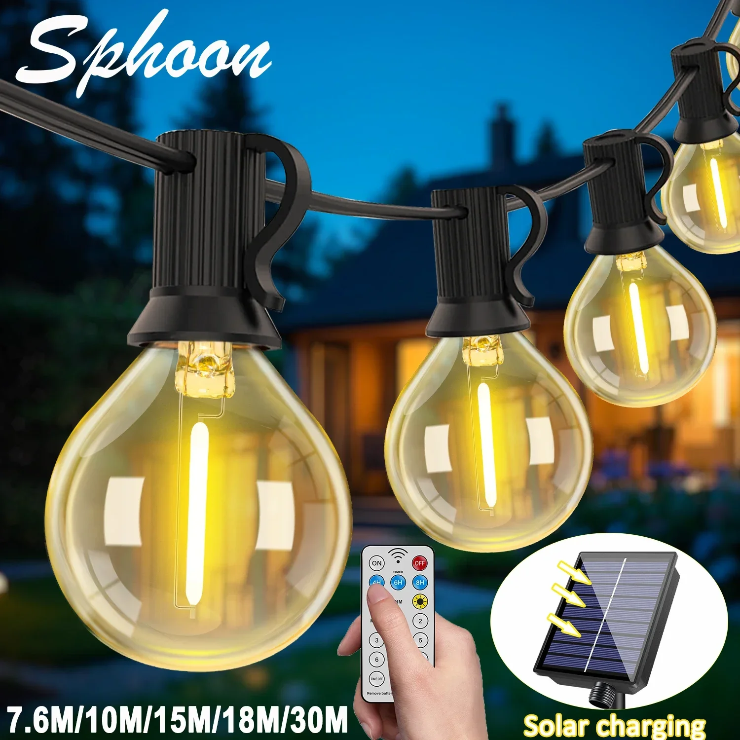 Guirnalda de luces LED solares para exteriores, cadena de luces impermeables con pantalla Digital, Control remoto, iluminación decorativa de jardín de 25-98 pies