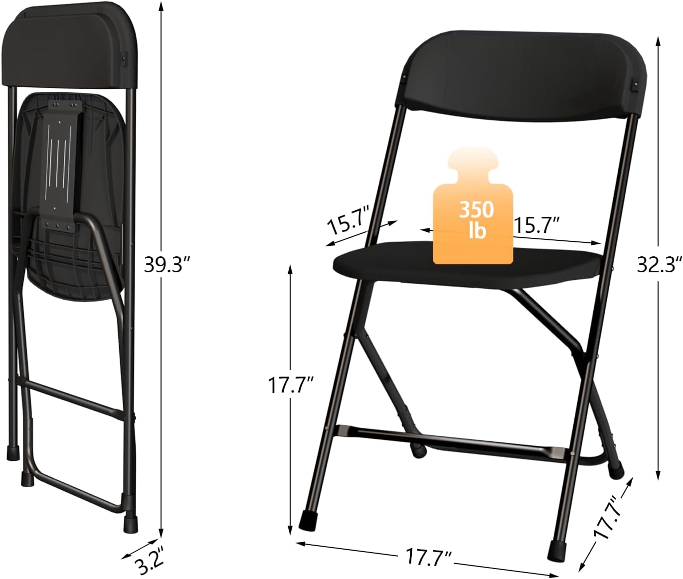 20 Pack Black Folding Chairs,Portable Party Chairs,Plastic Folding Chair,350lb Stackable Commercial Seats with Steel Frame