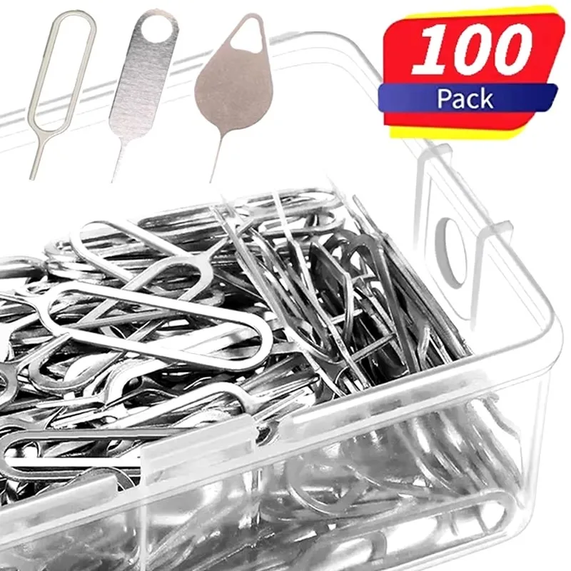100-1PCS Metal Eject Sim Card Tray Open Pin Key Tool for iPhone 16 15 SamSung Xiaomi Apple iPad Tablet Universal Removal Needle