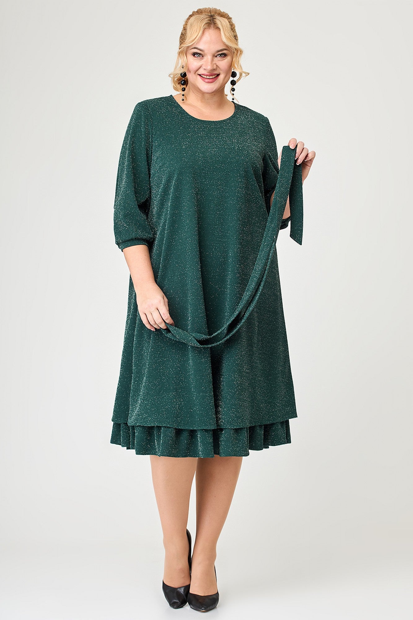 フリル裾の大きいサイズのスパンコールドレス,3/4袖,ラウンドネック,ルーズ,ヴィンテージ,カジュアル,エレガント,花嫁の母,ファッショナブル,2024