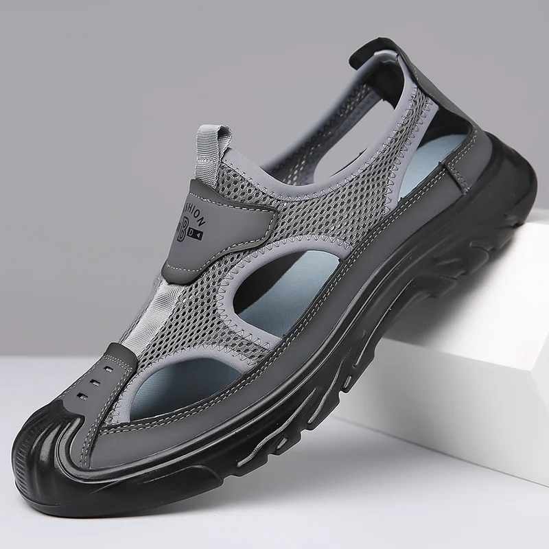 Sandálias de praia antiderrapantes masculinas, sapatos de malha respirável, sandálias ao ar livre, calçados ocos, 2022