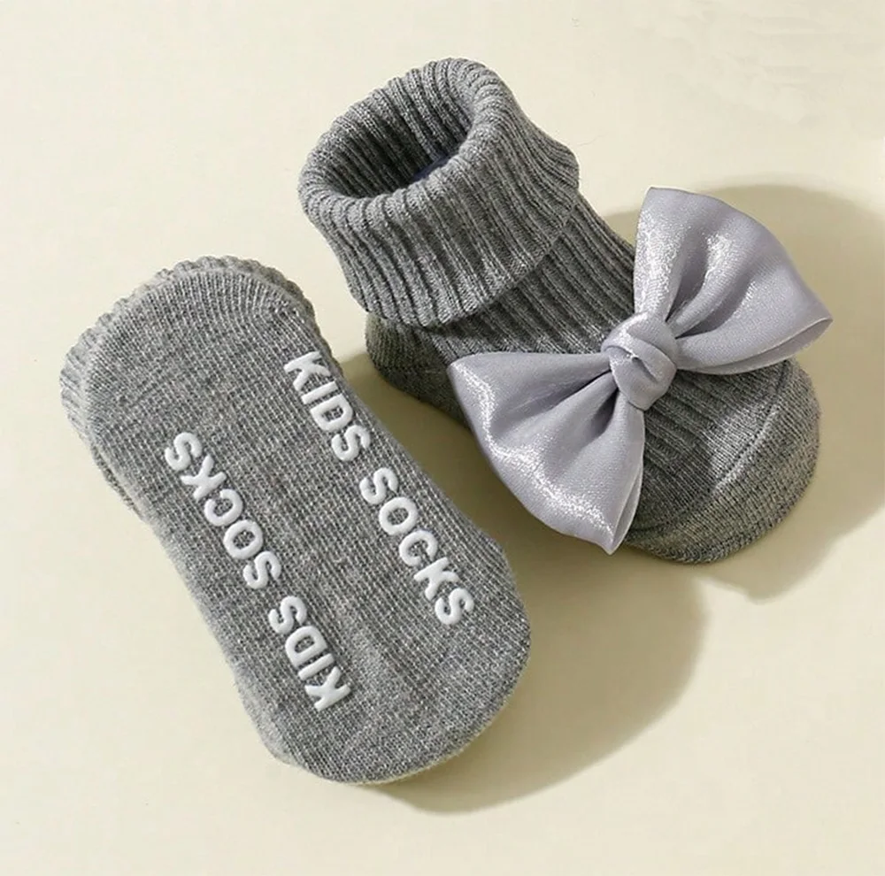 4 pares de calcetines para niños pequeños con lazos, lindos calcetines tobilleros de algodón suave para niñas, calcetines antideslizantes de moda para bebés recién nacidos de 0 a 24 meses