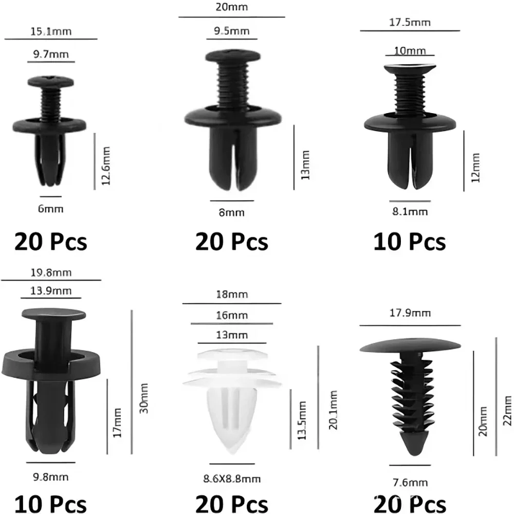 Kit de clips de sujeción automático de 100 piezas: retenedores de varios tamaños para guardabarros, parachoques, puerta y embellecedor de paneles de automóviles