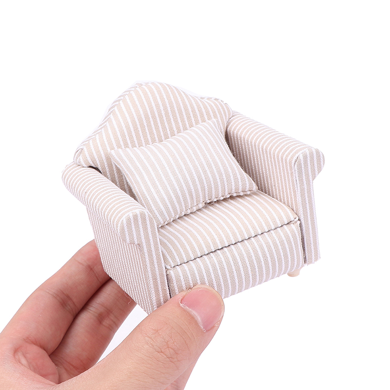 1:12 Mini domek dla lalek meble Sofa z poduszką symulacja miniaturowe krzesła do salonu dzieci udawaj zagraj DIY wystrój domu dla lalek
