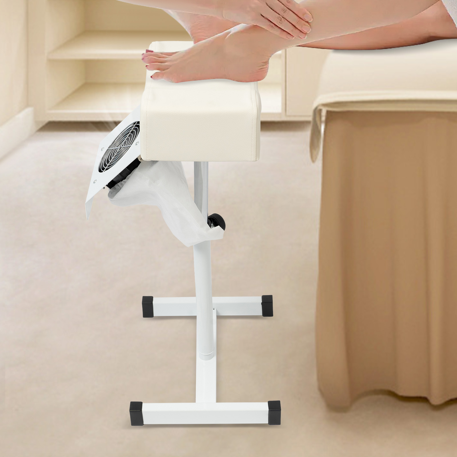 Pedicure Stool Chair Beauty Salon Lift Stool Footrest Nail Bench W/Cleaning Fan White/Black