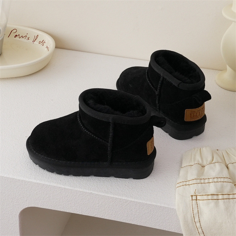 Botas de nieve de lana para niños, botas de cuero genuino de calidad para niños y niñas, zapatos de algodón de ante vacuno suave para bebés, botas de invierno para niños