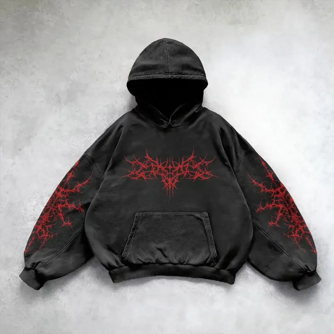 Y2k 까마귀 새 잎 패턴 위장 느슨한 운동복 남성 여성 미국 복고풍 거리 힙합 streetwear 남여 카모 후드