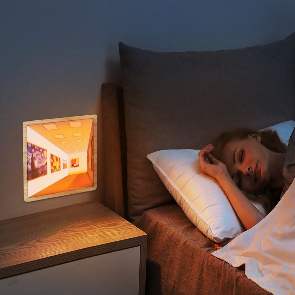 Olho nu 3d visual night light lâmpada de parede arte óptica atmosfera lâmpada de parede 3 cores luz de pintura montada na parede