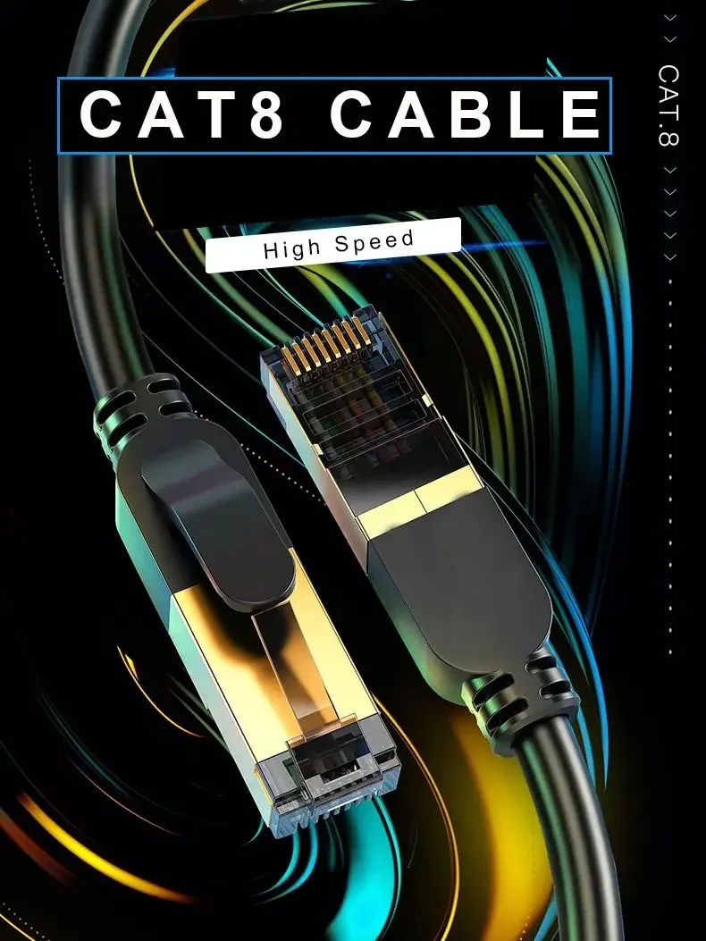 Câble rond Ethernet Cat 8, réseau LAN Cat8 Rj45, câble plat 40Gbps, 2000Mhz, 26awg, pour routeur, Pc, Ps4, Tv, ordinateur portable