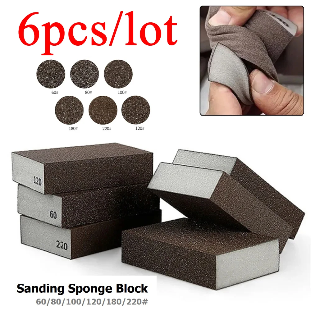 Washable 6Pcs/Set 60 - 220# Sanding Sponges Wall Grinding Brush Descaling Clean Sand Wood Metal Derusting Polishing Blocks Brick