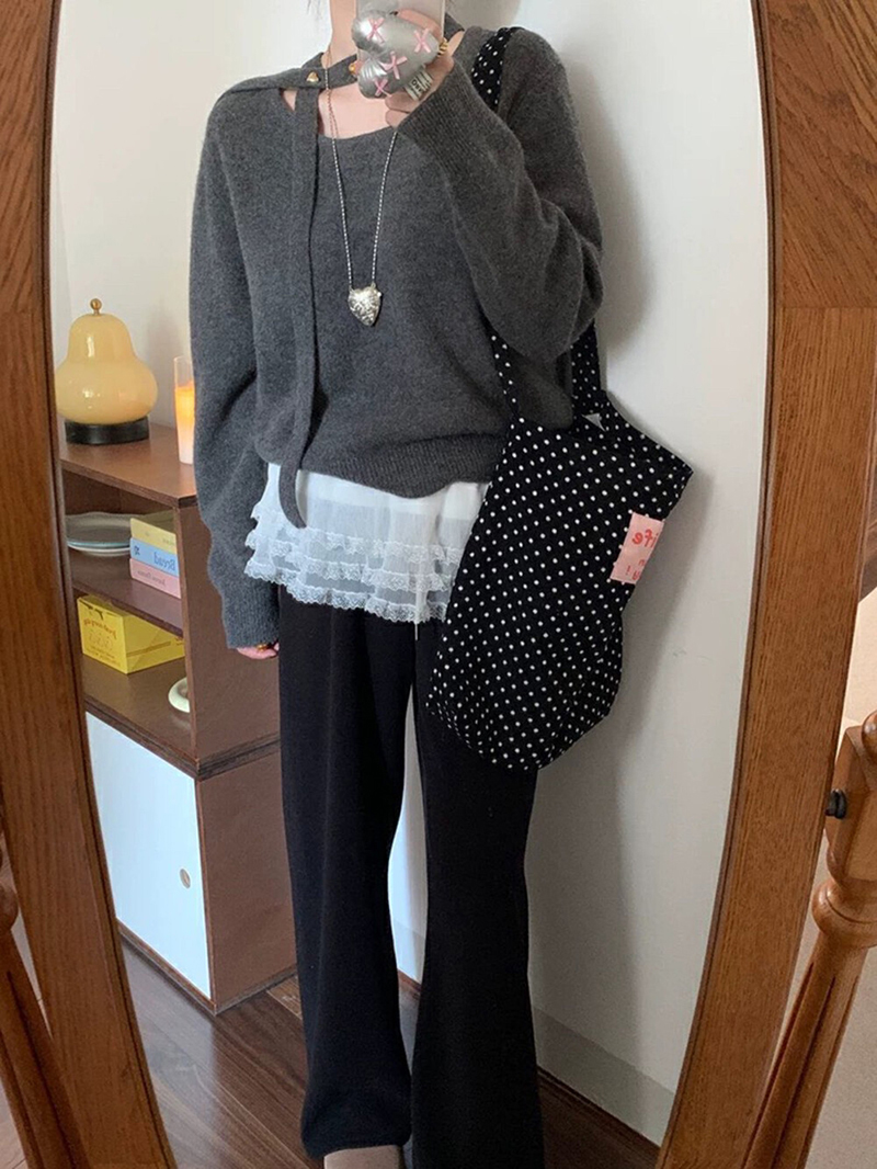 Effen Harajuku Wit Beige Mesh Kanten Rok Y2k Koreaans Meisje Gestapelde Rok Chique Schort Wikkelrok Lace Up Bijpassende Broek Streetwear