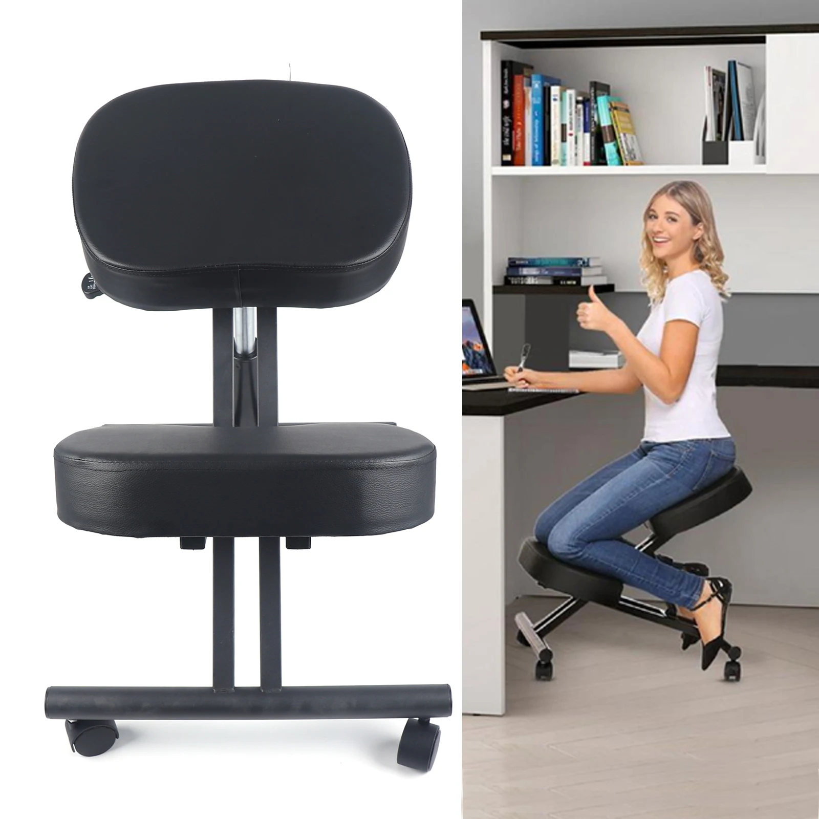 Sedia ergonomica regolabile per ginocchia: altezza pneumatica, riduce la rigidità, supporta fino a 250 libbre, design nero elegante per qualsiasi spazio