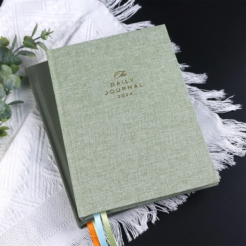 Cuaderno de tela personalizado, planificador diario, estampado de papel de aluminio, logotipo, negro