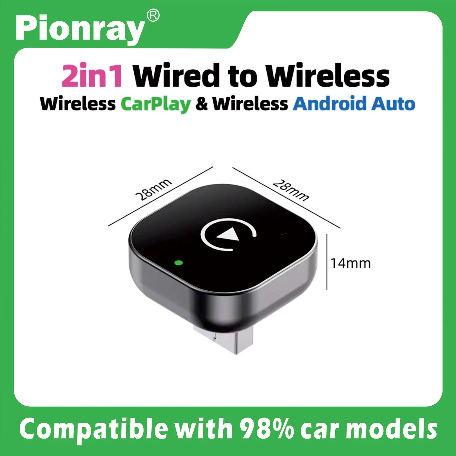 Pionray 2in1 Wireless CarPlay Dongle Беспроводной Android Auto адаптер AI Smart Box Автомобильные интеллектуальные системы для автомобиля с проводной ТВ-приставкой