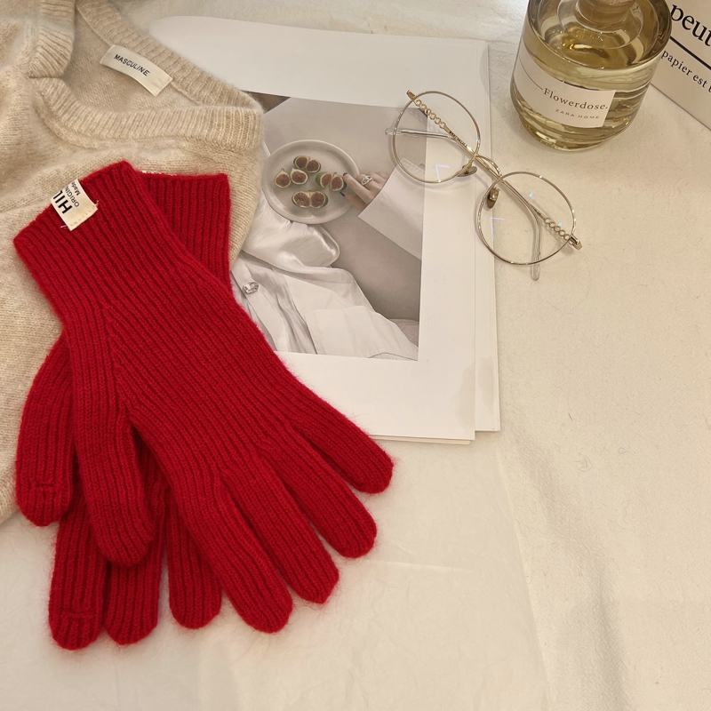 Guantes de lana tejidos Ins de Color sólido, sencillos, Otoño Invierno, estilo coreano, pantalla táctil, cálido, que contiene lana