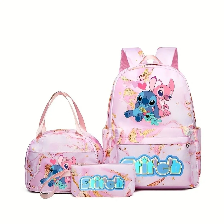 3Pcs Lilo & Stitch Anime Print Backpack Set, With Tote and Pouch, Large Capacity Lightweight And Breathable Outdoor Knapsack