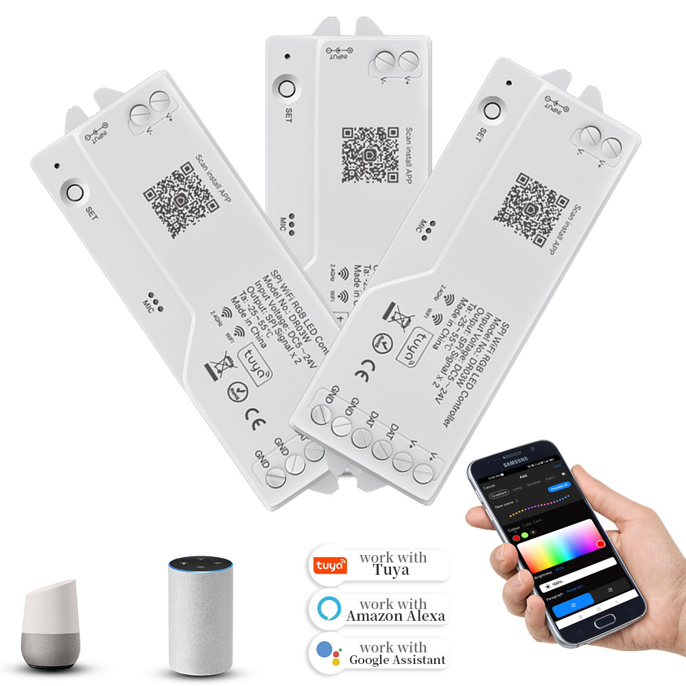 Tuya 2,4G SPI WIFI LED Controller DR03W Google Home Alexa Für WS2811 WS2812B WS2815 5050 RGB LED Streifen licht Raum Dekoration