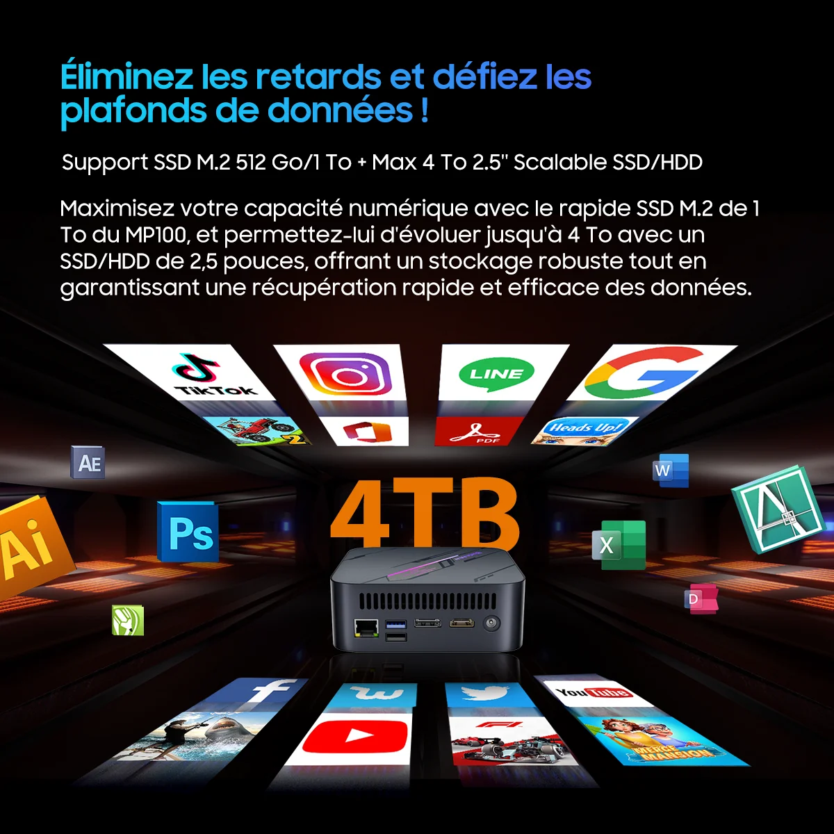 Blackview MP100 Mini-PC AMD R7 5700U 16GB DDR4 512GB/1TB SSD WiFi 6 Windows 11 AMD 8 Kerne 16 Threads Mini Computer PC BT5.2