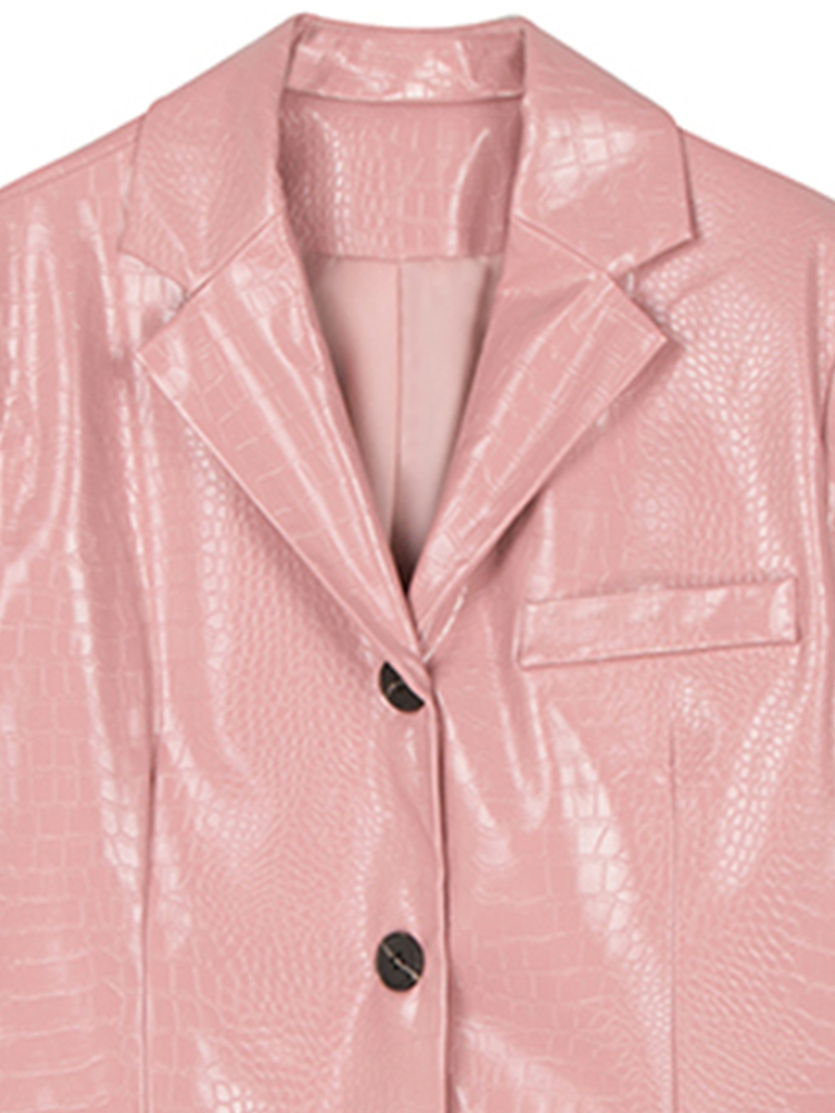 Lautaro-Damen-Blazer aus PU-Leder mit Krokodildruck, einreihige Jacke, glänzend reflektierend, Schwarz, Rosa, Frühling, Mode