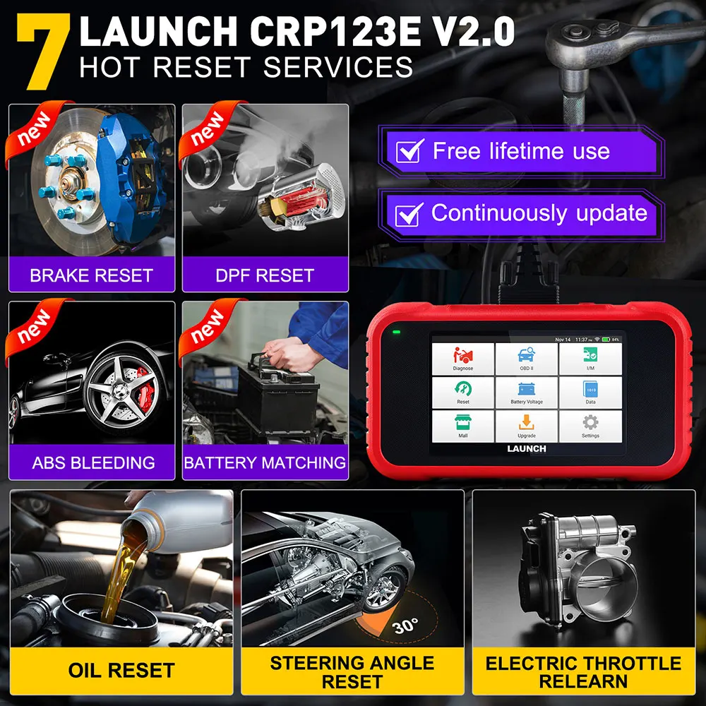 LAUNCH X431 CRP123E V2.0/CRP129E V2.0 Lebenslanges kostenloses Update SRS ABS Motorübertragung Scan Tool DTC Diagnosescanner OBD2 Auto