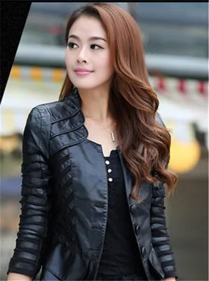 New 2020 Spring Autumn Leather Jacket Women Slim Turn-down Collar Black Faux Fur Coat  Motorcycle Biker Green jacket