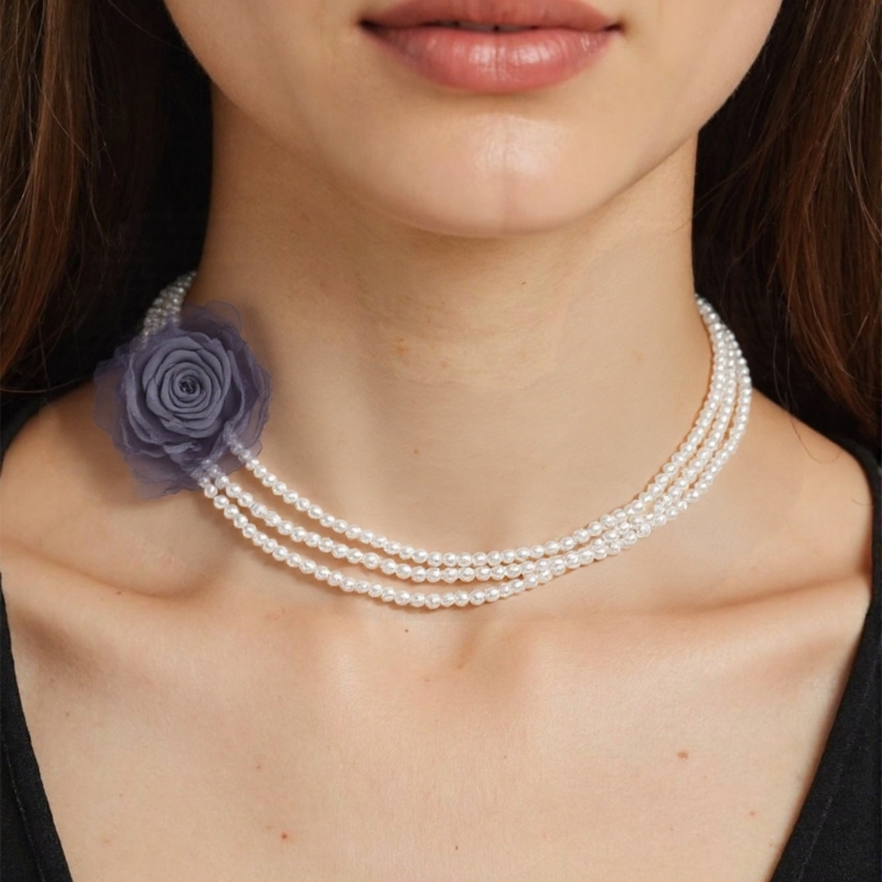 Einstellbare Länge Perlen Halskette Elegante Blumenverzierung Halskette für Frauen Charme Party