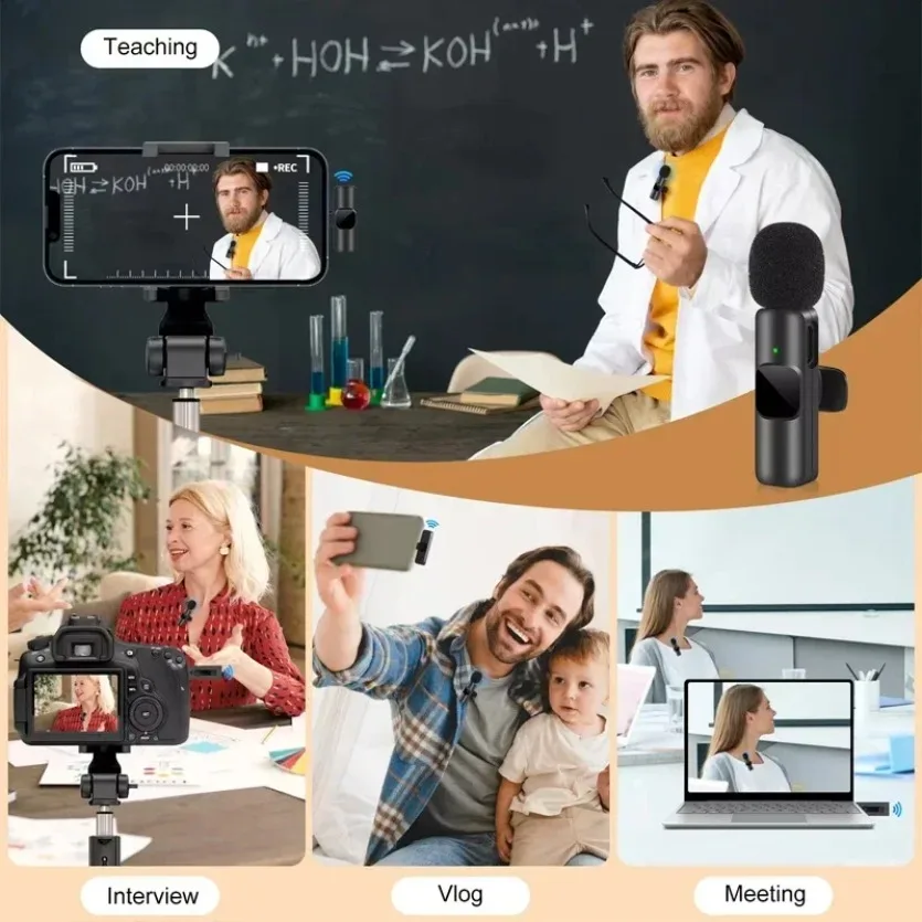 XIKCU Tragbares drahtloses Lavalier-Mikrofon, Audio-Video-Aufnahme, Mini-Mikrofon für iPhone, Live-Übertragung, Gaming-Telefon mit Empfang