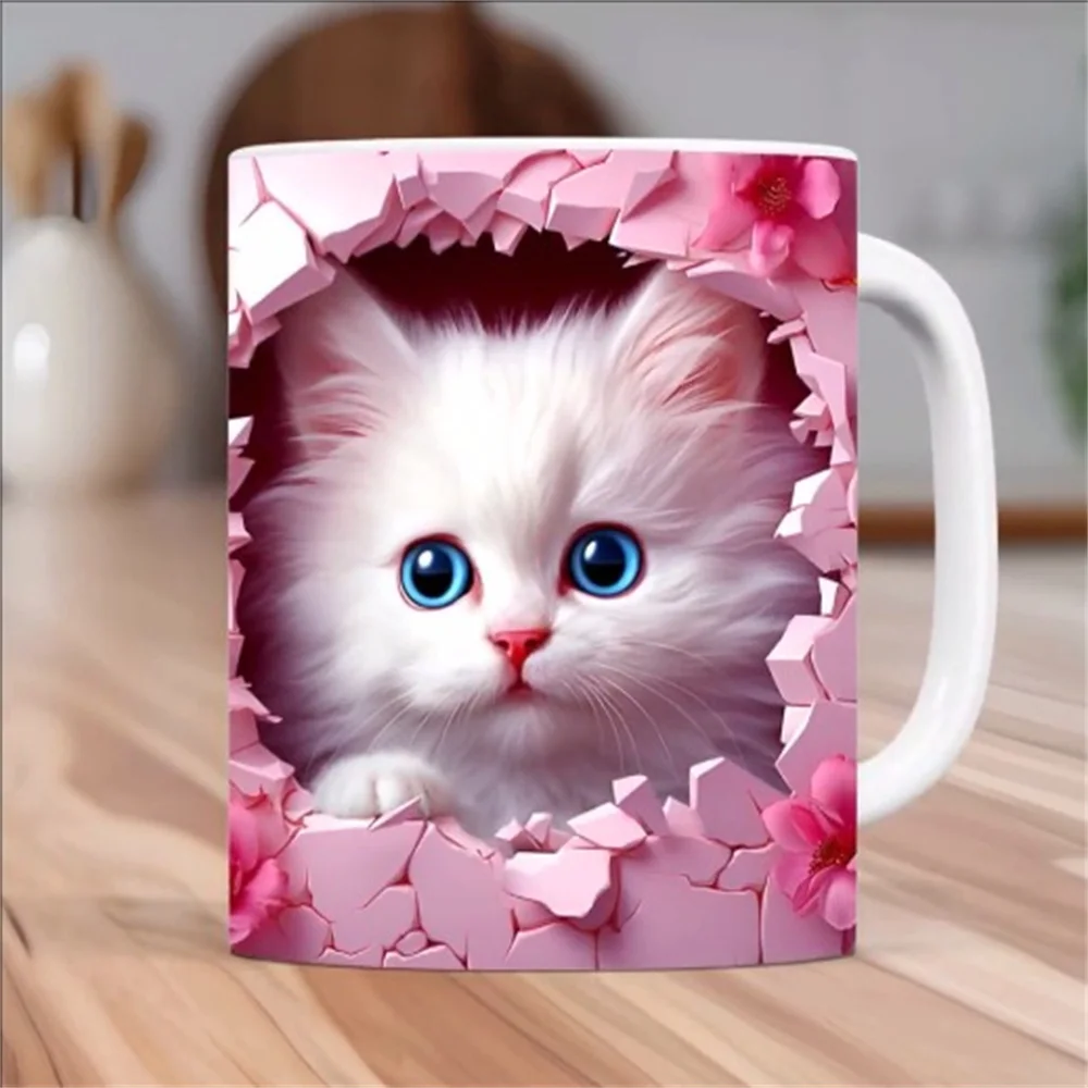 壁に穴が開いたセラミックコーヒーマグ,3D子猫猫,紅茶と水用のマークカップ,クリスマスプレゼント