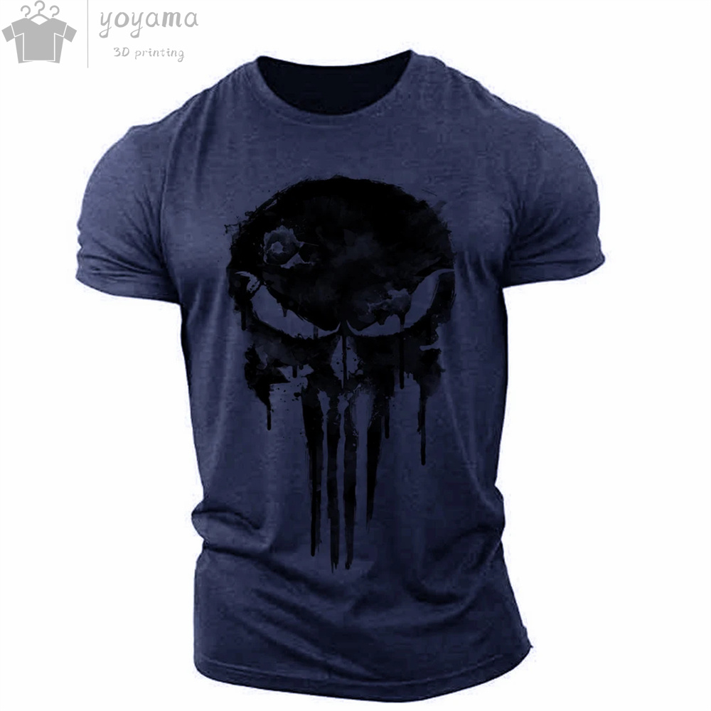camisetas hombre manga corta Camiseta con estampado 3d de calavera patriótica militar para hombre, Camiseta de cuello redondo, camiseta de gran tamaño, camiseta de manga corta, ropa deportiva, Top