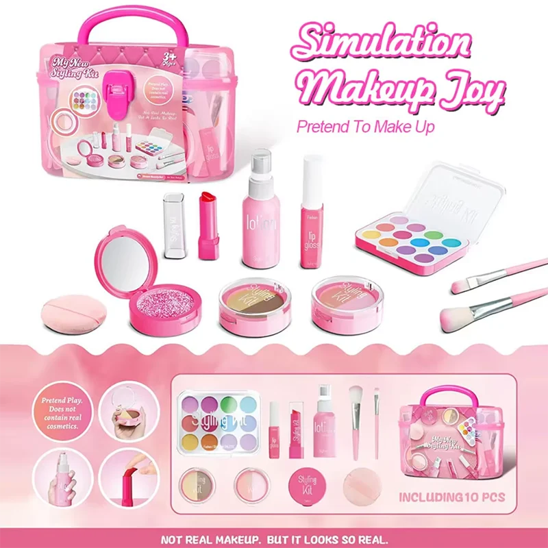 10 Pz/set Simulazione Finta Trucco Gioca a Casa Giocattoli Gioco Cosmetici Set Ombretto Tavolozza Rossetto Applicatori (Non Vero Trucco)