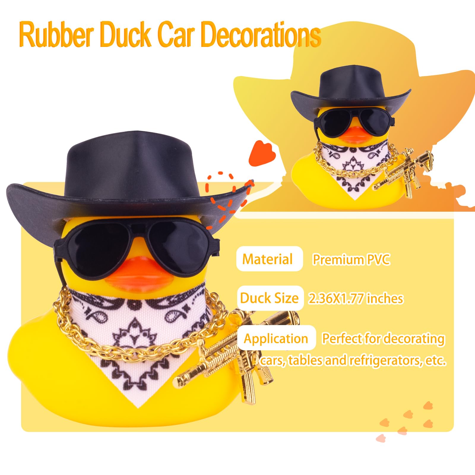 Car Rubber Duck, Yellow Duck Decoration Dashboard with Sun Hat Swim Ring Necklace
