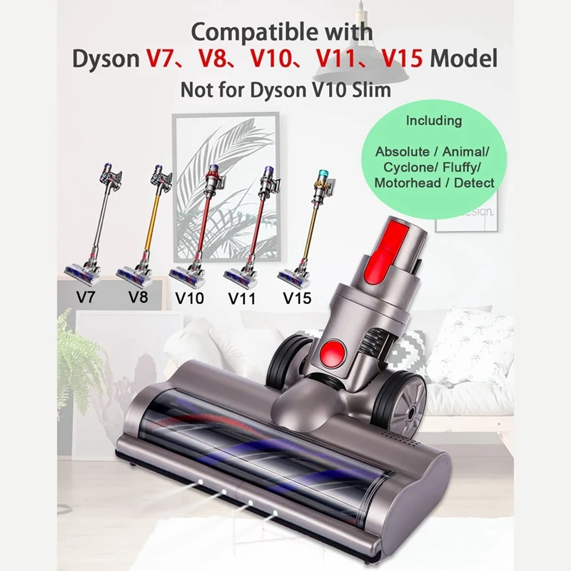 Turbo Điện Cơ Giới Bàn Chải Cho Dyson V7 V8 V10 V11 V15 Chổi Quét Bụi Đầu Có Đèn LED Cho Thảm Ngói sàn Cứng