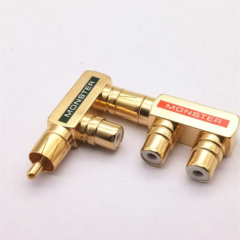 Lotus chapado en oro de cobre uno dividido en dos RCA macho a 2rca hembra convertidor de señal de Audio Cables convertidores de cabeza Rca3