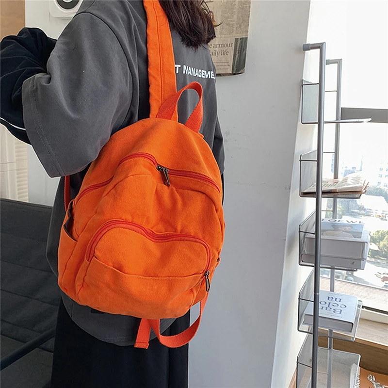กระเป๋าผ้าแคนวาสสำหรับสตรีกระเป๋าเป้สะพายหลังขนาดเล็กวินเทจ tas ransel MINI ใส่ไปโรงเรียนสีพื้น