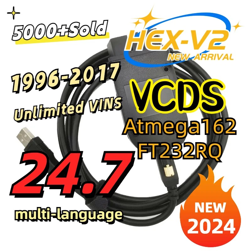 2024 VCDS VAGCOM interfaz VCDSCAN HEX V2 actualización 24,7 para VW para AUDI Skoda Seat herramientas de diagnóstico Autocom de coche en varios idiomas