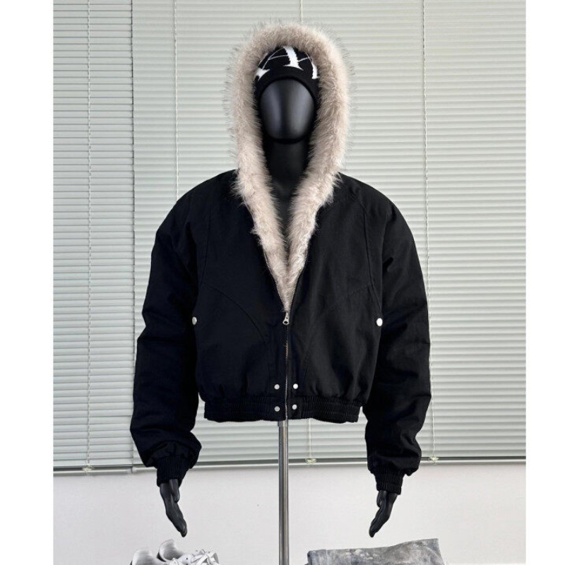 Outono e inverno nova jaqueta jeans solta, design retrô grosso e quente, jaqueta de algodão com capuz, jaqueta masculina ou feminina da moda