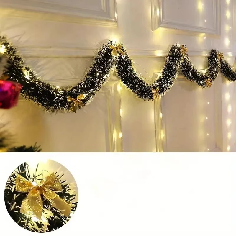 Christmas Tinsel Garland Artificial Christmas Garland With LED Lights Xmas Metallic Twist Hanging Garland Fireplace 2m
